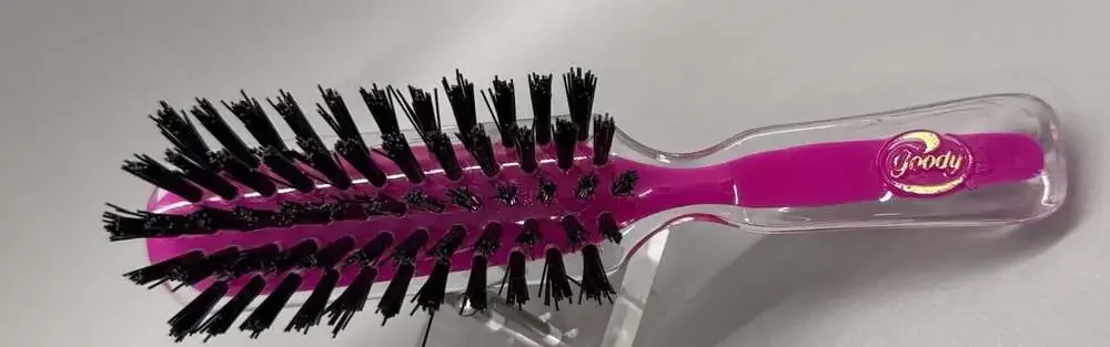 Goody USA Twin Tone 6” Magenta & Clear Nylon Bristle Hair Brush Travel Size Vtg